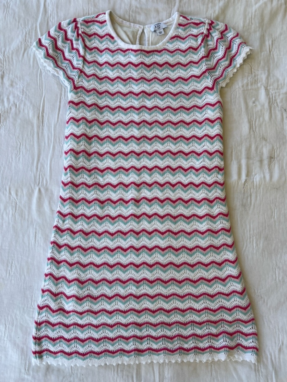 crown & ivy kids Knit Dress with White, Pink and Mint Chevron Print